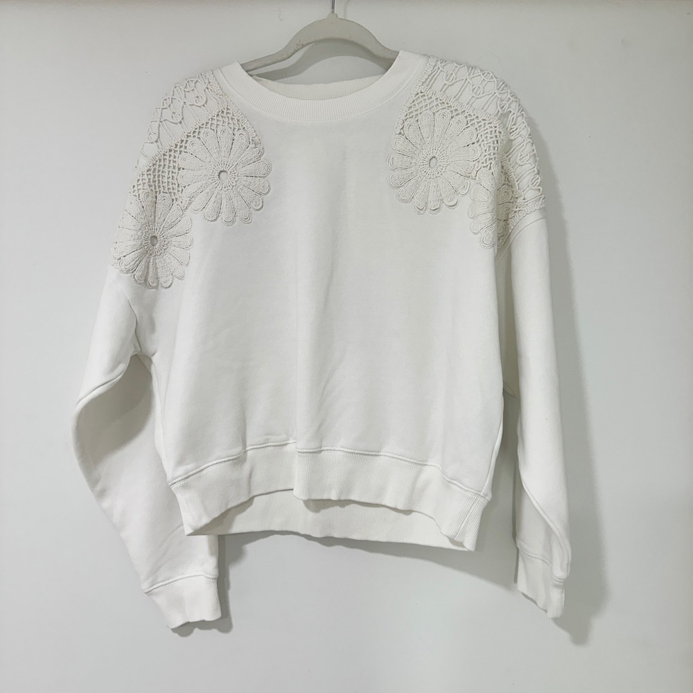 American Eagle Outfitters White Crochet Shoulder Sweatshirt